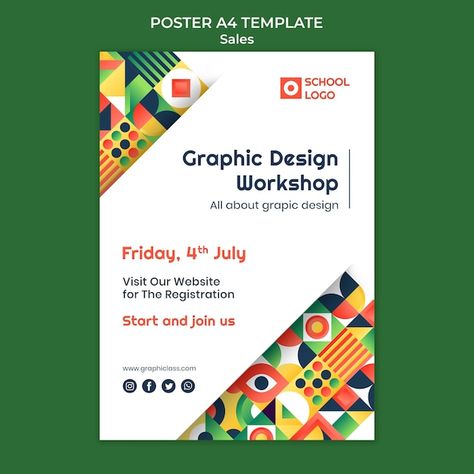 Graphic design workshop poster template | Free Psd #Freepik #freepsd #geometric-template #mosaic #mosaic-pattern #geometric-poster Poster Pattern Design, Graphic Design Workshop Poster, Mosaic Poster Design, Pattern Poster Design, Workshop Poster Design, Poster Education, Workshop Poster, Geometric Template, Geometric Poster Design