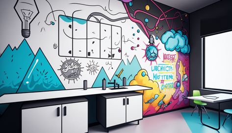 Science Mural Wall, Technology Lab, Mural Wall, Class Design, Science Lab, Childrens Room, Kids Furniture, Classroom Ideas, Wall Murals