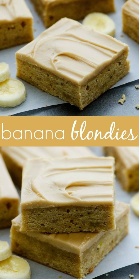 Banana Blondies, Life In The Lofthouse, Cake Brownie, Resep Brownies, Banana Brownies, Banana Dessert Recipes, Banana Bars, Banana Dessert, Köstliche Desserts