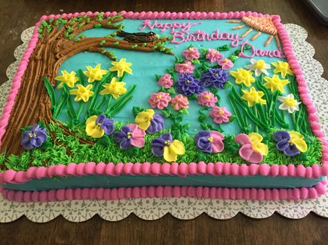 Spring Birthday Cake Fairy Sheet Cake, Spring Birthday Cake, Diy Chocolates, Full Sheet Cake, Pastel Rectangular, Pastry Puff, Best Freeze Dried Food, Cookie Cake Designs, Sheet Cake Designs