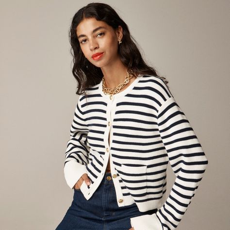 Relaxed Emilie sweater lady jacket in stripe J Crew Outfits Women, Lady Jacket, Bubble Skirt, J Crew Men, French Chic, Summer Outfit Inspiration, Jcrew Women, Christmas 2024, Suit Shop