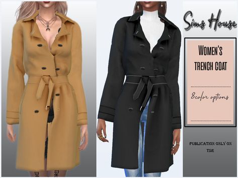 Created by Sims House! Sims Download, Women's Trench Coat, Sims 4 Dresses, Sims4 Clothes, Sims Four, Sims 4 Collections, Sims 4 Mods Clothes, Best Sims, Smart Outfit