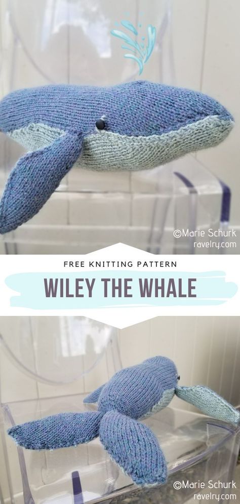 Knitting Stuffed Animals Patterns, Easy Knit Stuffed Animals, Knitted Whale Pattern Free, Ocean Knitting Patterns, Knit Stuffed Animals Patterns, Knitted Whale, Shark Knitting Pattern Free, Knitted Sea Creatures, Knit Plushies Pattern Free