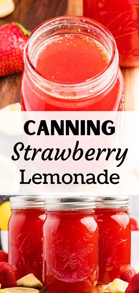 If you're looking for a way to preserve strawberries, you have to try this easy and amazing recipe for Canning Strawberry Lemonade Concentrate! Made with just 3 simple ingredients, this water bath canning recipe is easy enough for beginners. No special ingredients needed! Strawberry Recipes For Canning, Strawberry Top Recipes, Strawberry Lemonade Concentrate Canning, Strawberry Tops Recipe, Water Bath Canning Recipes Vegetables, Beginner Canning Recipes, Canning Lemonade Concentrate, Strawberry Canning Recipes, Easy Canning For Beginners