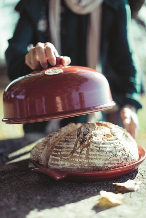 CRUSTY CLOCHE BREAD by King Arthur Flour Bread Cloche Recipe, Emile Henry Bread Recipes, Bread Cloche, Savory Bread Recipe, Baking Station, Emile Henry, Bread Baker, King Arthur Flour, Gourmet Cooking