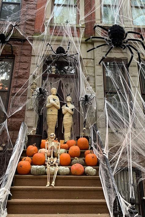 #halloweendecor Spider Web Halloween Decorations, Scary Party, Halloween Diy Outdoor, Spider Web Decoration, Halloween Outside, Halloween Party Dinner, Haunted House Props, Halloween Decorations Diy Outdoor, Scary Halloween Decorations