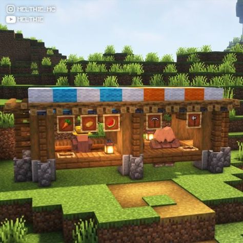 Market Stall Design, Minecraft Market, Minecraft Modern City, Minecraft Shops, Village Market, Rumah Minecraft Sederhana, Minecraft Interior Design, Bangunan Minecraft, Minecraft House Plans