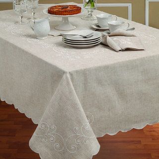 Lenox French Perle Embroidered Linen Blend Tablecloth French Provencial, Lenox French Perle, Oblong Tablecloth, Embroidered Tablecloth, French Kitchen, Square Tablecloth, Linens And Lace, Easter Table Decorations, Embroidered Linen