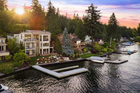 Mercer Island, Washington Mercer Island Washington, Beach Houses For Sale, Stone Fireplace Wall, Future Vision Board, Billionaire Luxury, Modern Entry, 5 Year Plan, Wood Staircase, To Build A Home