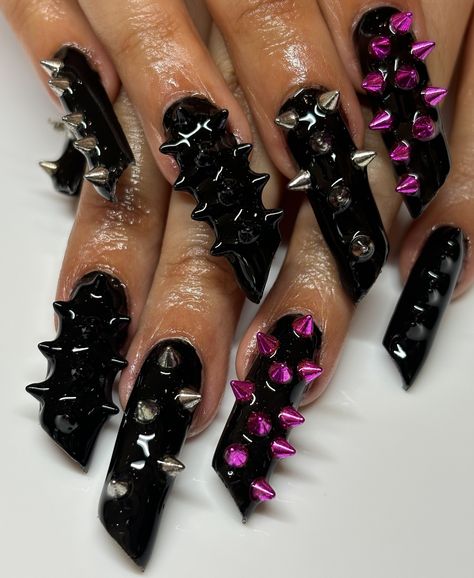 studded 🩷🖤 #nailart #londonnailtech #londonnails #gelx Nails With Spikes, Spiked Nails, Rock Nails, London Nails, Nail Inspo, Nail Art, Paint, Nails, Quick Saves