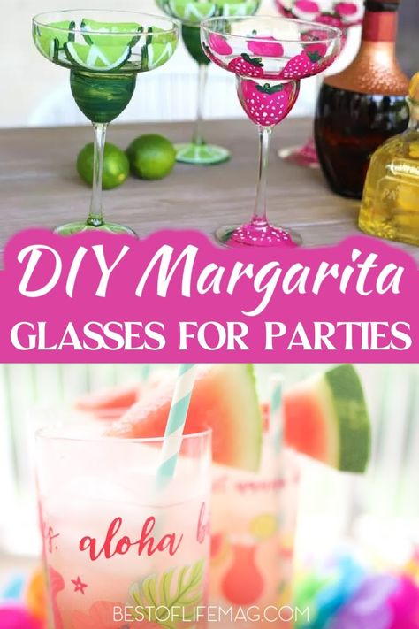 DIY margarita glasses make great gifts and allow you to celebrate and share the love of tequila and margaritas with others. Margarita Glass Gifts | DIY Gifts for Adults | DIY Home Decor | DIY for Cocktail Lovers | DIY Margarita Ideas | Happy Hour DIY via @amybarseghian Margarita Centerpiece Party Ideas, Margarita Glasses Diy Gift Ideas, Diy Gifts For Adults, Painting Margarita Glasses Ideas, Margarita Glasses Diy, Diy Margarita Glasses Paint, Margarita Ideas, Margarita Glass Centerpiece, Custom Margarita Glasses