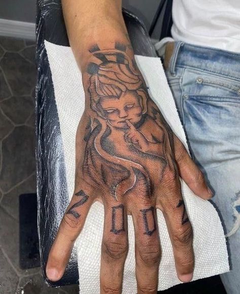 Forearm Tattoos Sketch, Gangsta Hand Tattoos, Dope Tattoos For Men, Best Hand Tattoos Men, Full Hand Tattoos, Full Neck Tattoo For Guys, Boys Hand Tattoo, Angel Hand Tattoo, Heartless Tattoo