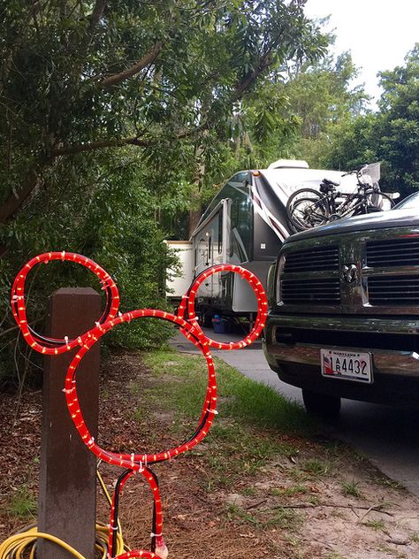 Truck and Camper Parked at Disney's Fort Wilderness (Preferred campsite) Disney Camping Decorations, Fort Wilderness Campground Decorations, Camping At Disney, Disney Fort Wilderness, Fort Wilderness Campground, Disney Fort Wilderness Campground, Fort Wilderness Disney, Disney Camping, Fort Wilderness