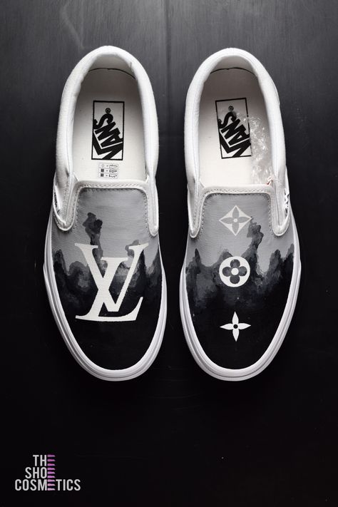 Explore our NEW hand painted Louis Vuitton vans slip on custom sneakers. Looking for custom Vans, customized Vans shoes or Louis vuitton Vans? Then our slip on custom canvas shoes are perfect for you! #vans #lv #louisvuitton #lvvans Vans Customized, Painted Vans Slip On, Custom Vans Slip On, Painted Louis Vuitton, Customized Vans, Custom Slip On Vans, Custom Painted Vans, Vans Shoes Fashion, Breaking In Shoes