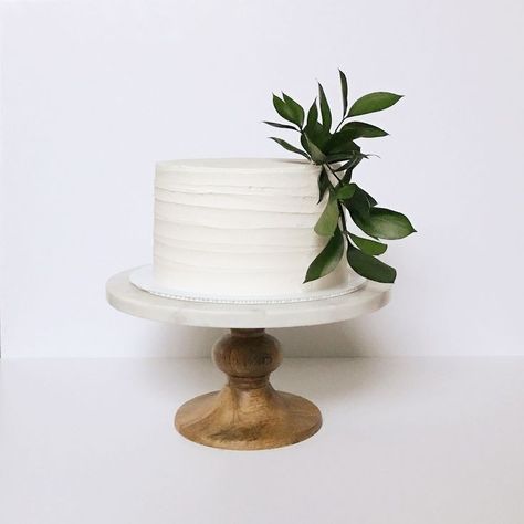 Simple 1 Tier Cake, Simple White Cake With Greenery, Greenery For Cake Decorating, White On White Cake Design, One Tier Wedding Cake With Greenery, Simple Cake Wedding One Tier, Small White Cake Wedding, Simple Cakes Wedding, White Round Cake Simple