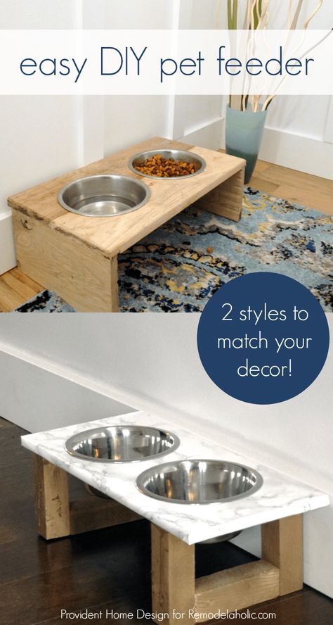 Build an easy DIY dog food bowl stand using scrap pieces. Perfect for small dogs and puppies and it only costs a few dollars to build. Diy Dog Food Stand, Dog Food Stand, Dog Food Bowl Stand, Dog Food Stands, Pet Bowl Stand, Dog Feeding Bowls, Diy Dog Food, Food Stand, Easy Pets