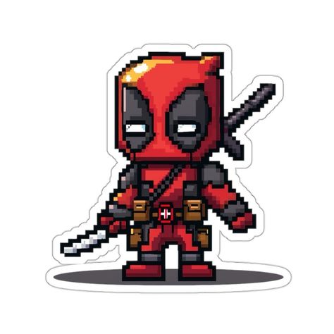 Meet the Merc with a Mouth in his most charming form yet! Our Pixel Art - 8 Bit - Merc with a Mouth Kiss-Cut Sticker brings the iconic anti-hero to life in a retro, 8-bit style. With his classic red and black suit, detailed utility belts, and signature katanas, this sticker is a perfect blend of nostalgia and superhero flair. Whether you’re a fan, a gamer, or just love unique art, this sticker is a must-have for your collection. 💥🕶️ ✨ Available Sizes: • 2x2 inches • 3x3 inches • 4x4 inch... Red And Black Suit, Marvel Sticker, Deadpool Stickers, Utility Belts, Cute Deadpool, Mouth Kiss, Anti Hero, Black Suit, Geek Culture