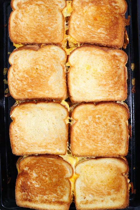 Oven Grilled Cheese Recipe - Kitchen Divas Grill Cheese In The Oven, Make Ahead Grilled Cheese Sandwiches, Oven Grilled Cheese Sandwich, Baked Grilled Cheese Sandwich, Grilled Cheese Oven, Sheet Pan Grilled Cheese, Oven Baked Grilled Cheese, Grilled Cheese In The Oven, Grilled Cheese For A Crowd