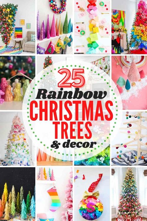 Colorful Christmas Decorations, Rainbow Christmas Tree, Rainbow Ornaments, Faux Christmas Trees, Rainbow Christmas, Rainbows Christmas, Rainbow Tree, Christmas Decorations For Kids, Merry Bright Christmas