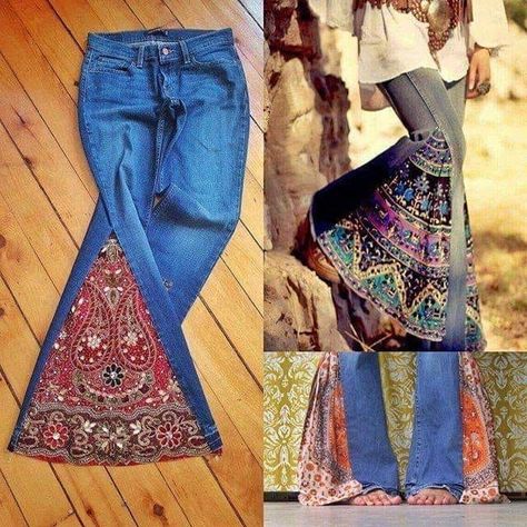 Återvinna Jeans, Vestiti In Jeans, Colorful Clothes, Diy Clothes Refashion, Boho Styl, Mode Hippie, Diy Vetement, Bohemian Clothing, Mode Boho