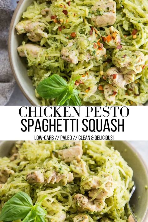 Chicken Pesto Spaghetti, Spaghetti Squash Paleo, Pesto Spaghetti Squash, Healthy Squash Recipes, Spaghetti Squash Recipes Healthy, Pesto Spaghetti, Healthy Munchies, Homemade Pesto Sauce, Whole30 Dinner Recipes