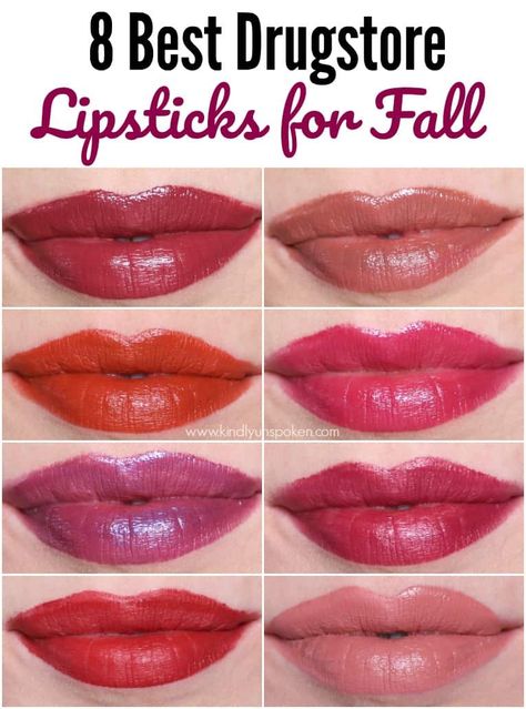 Looking for the best fall lipsticks? Check out my roundup of 8 Best Drugstore Fall Lipstick Colors with beautiful colors to wear this Autumn season! Best of all these drugstore lipsticks are all super affordable! #drugstoremakeup #lipstick #falllipstick #fallmakeup #makeup Fall Red Lipstick, Fall Lipstick Colors 2024, Fall Lipstick Colors 2022, Fall Lipstick Colors 2023, Best Lipstick Color For Fair Skin, Best Essence Mascara, Drugstore Red Lipstick, Autumn Lipstick, Lipsticks Colors