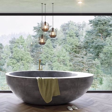 Bathtub In Bedroom Ideas Master Bath, Unique Bath Tubs, Bathtub With A View, Stone Bath Tub, Bath With A View, Concrete Bathtub, Concrete Bath, Deep Bathtub, Bathtub Shower Combo