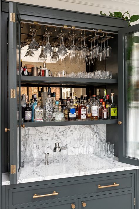 Built In Bar Cabinets For Home, Home Bar Cupboard Ideas, Bar In Kitchen Built In, Built In Bar And Bookshelves, Hidden Bar In Kitchen, Mini Wine Cellar Kitchen, Mini Bar Designs For Home Kitchen, Speakeasy Dry Bar, Built In Bar Cupboard