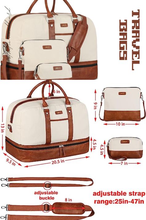 Large Overnight Bag Canvas Travel Duffel Bag Carry On Tote with Shoe Compartment 21" for Women & Men 3Pcs Set Carry On Tote, Travel Duffel Bag, Weekender Bags, Leather Duffel Bag, Leather Duffel, Bag Collection, Travel Duffel, Duffel Bag Travel, Bag Patterns To Sew