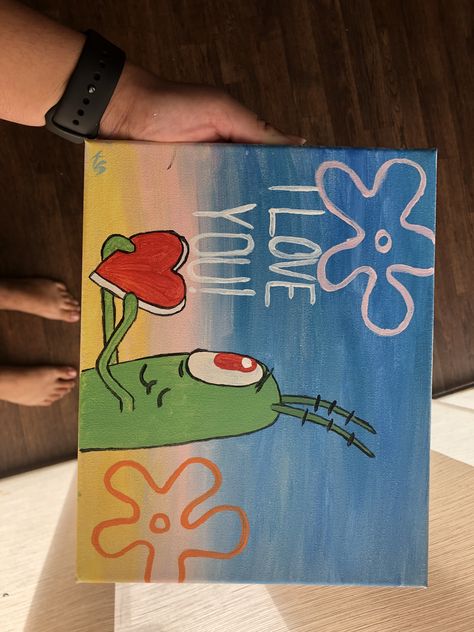 Painted this for my boyfriend Drawings For Boyfriend, Small Canvas Paintings, Hippie Painting, Simple Canvas Paintings, Cute Canvas Paintings, Easy Canvas Art, Canvas Drawings, Easy Canvas Painting, Canvas Painting Designs