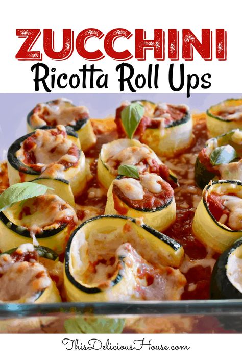 Zucchini Ricotta Roll Ups are a healthy, low carb meal that is easy to make and full of flavor. It's a great meatless main dish using zucchini, ricotta, and jarred marinara sauce. #zucchinirollups #zucchiniricotta Ricotta Roll Ups, Zucchini Roll, Zucchini Ricotta, Zucchini Lasagna Rolls, Meatless Meals Healthy, Zucchini Rolls, Italian Dinner Recipes, Healthy Low Carb, Low Carb Meal