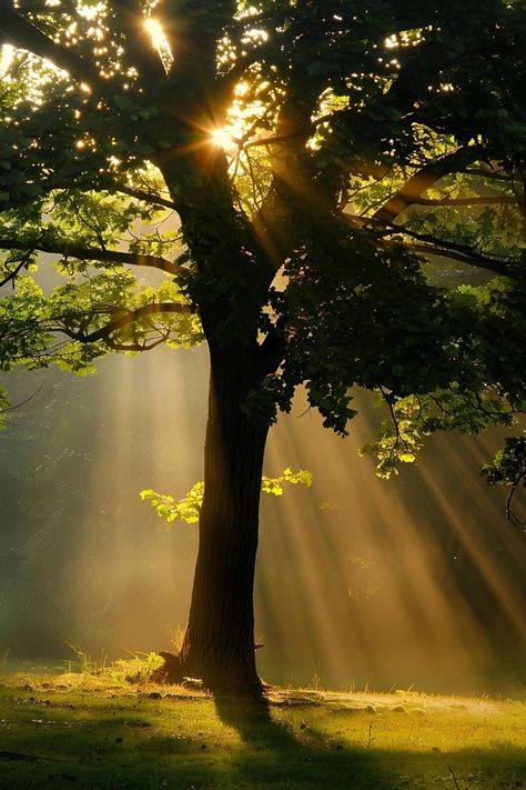 Copse Of Trees, Sun Coming Through Trees, Spring Forest Aesthetic, Sunny Forest Aesthetic, Oak Tree Aesthetic, Sunny Morning Aesthetic, Ecology Aesthetic, Light In Forest, Sun Through Trees