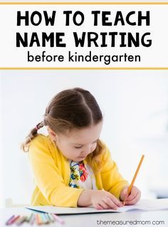 This simple strategy to practice name writing will help your child be ready for kindergarten! The post has links to other name activities, too. Practice Name Writing, Teaching Kids To Write, The Measured Mom, Measured Mom, Name Activities, Education Quotes For Teachers, Kids Classroom, Education Kindergarten, Preschool Games