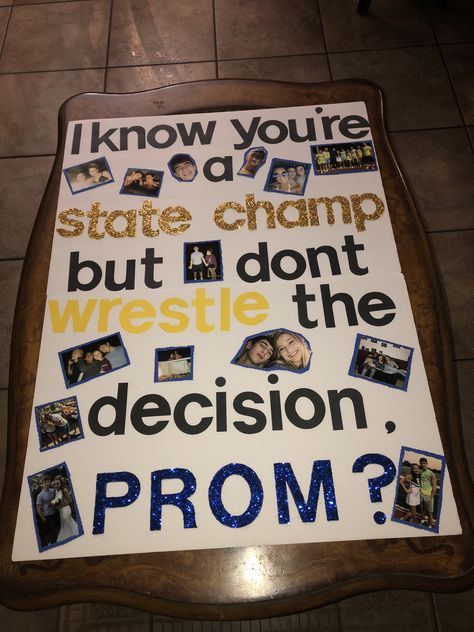 Wrestling state champion promposal Sadie Hawkins Proposals, Creative Prom Proposal Ideas, Sadies Proposal, Sadies Dance, Sadie Hawkins Dance, School Dance Ideas, Prom Posters, Cute Homecoming Proposals, Asking To Prom