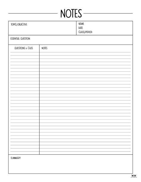 Printable-Cornell-Notes-Template-7 Cornell Note Taking Template, Homework Template, Math Template, Study Guide Template, Notes Templates, Cornell Notes Template, Cornell Notes, School Template, College Notes