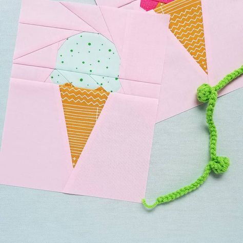 Mint chip ice cream! So many flavor possibilities!  #paperpiecedicecream #icecreampaperpiecingpattern #icecreamfpp Ice Cream Quilt, Cream Quilt, Paris Quilt, Mint Chip Ice Cream, Foundation Paper Piecing Patterns, Yummy Ice Cream, Handmade Pins, Paper Piecing Patterns, Foundation Paper Piecing