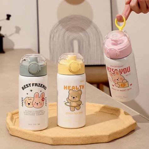 Cartoon Bear Stainless Steel Vacuum Bottle Thermos Mug, Thermos Water Bottle, Healthy Hydration, Portable Water Bottle, Bottle Water, Vacuum Bottle, Chocolate Caliente, Thermos Cup, Drink More Water