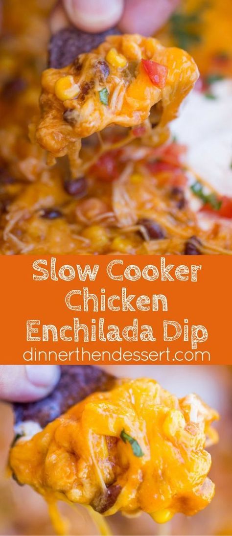 Chicken Enchilada Sauce, Enchiladas Crockpot, Enchilada Dip, Chicken Enchilada Dip, Crockpot Appetizers, Crock Pot Dips, Chicken Enchilada, Raw Chicken, Slow Cooking