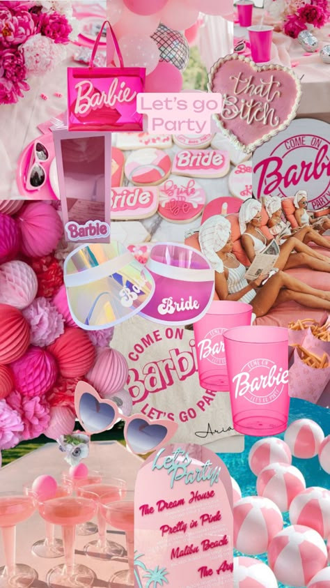 Let’s go party Bachelorette Cmon Barbie Lets Go Party, Malibu Barbie Pool Party Ideas, Disco Barbie Bachelorette Party, Barbie Hens Party, Barbie Themed Gift, Malibu Barbie Bachelorette Party, Barbie Theme Bachelorette Party, Barbie Beach Birthday Party, Barbie Bachelorette Party Outfit