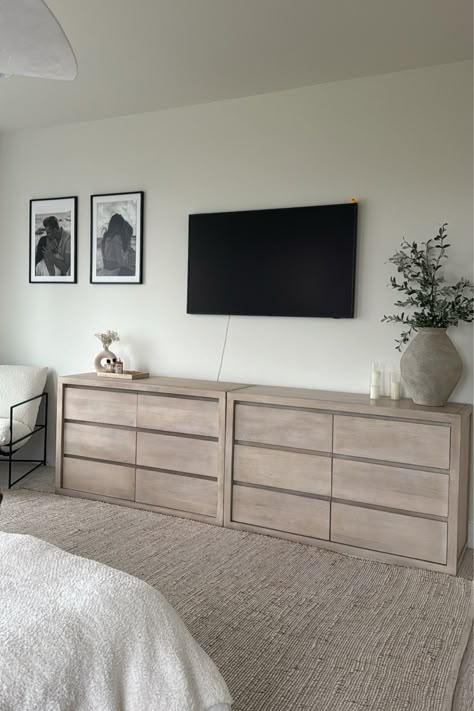 Shop Cayman 6-Drawer Dresser and other curated products on LTK, the easiest way to shop everything from your favorite creators. Tv Dresser Decor Bedroom, Modern Bedroom White Walls, Apartment Bedroom King Bed, Costal Modern Interior Design, Apartment Room Inspiration, Getting Ready Room Ideas, Married Bedroom Ideas, Married Bedroom, Apartment Decorating Bedroom