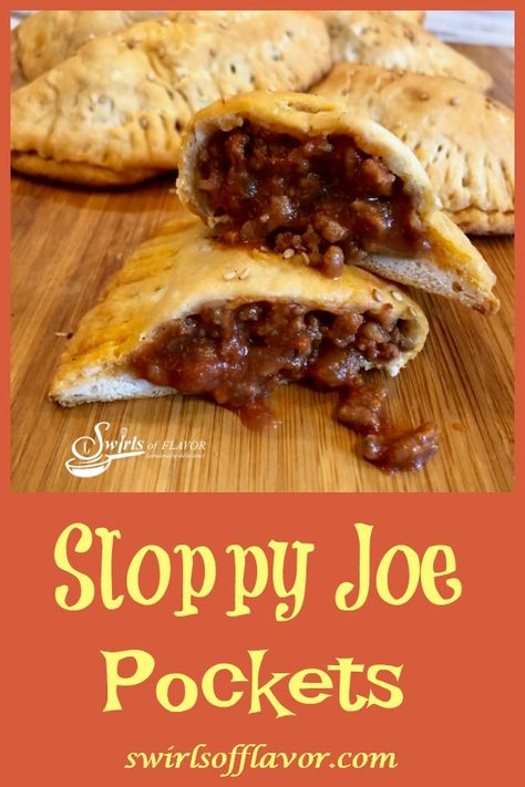 Tender biscuits filled with a saucy Sloppy Joe filling make Sloppy Joe Pockets a delicious on-the-go snack, fun for kids lunch or game day food for your Super Bowl party! An easy homemade Sloppy Joe filling makes every bite of these portable pockets ever so tasty! #sloppyjoe #homemadesloppyjoe #funforkids #gamedayfood #handhaldpockets #easyrecipe #superbowl #onthegofood #groundbeef #swirlsofflavor Sloppy Joe Biscuits, Sloppy Joe Pockets, Biscuit Pockets, Sloppy Joes Biscuits, Loose Meat Sandwiches, Homemade Sloppy Joes, Menu Recipes, Keto Beef, Sloppy Joes Recipe