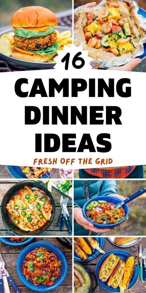 Campsite Dinner Ideas, Glamping Menu Ideas, Hunting Dinner Ideas, Camping Recipes For Two, Trailer Dinner Ideas, Healthy Camping Meals Dinner, Simple Camping Dinners, Camping Meals Easy Dinner, Campfire Food Ideas Dinner