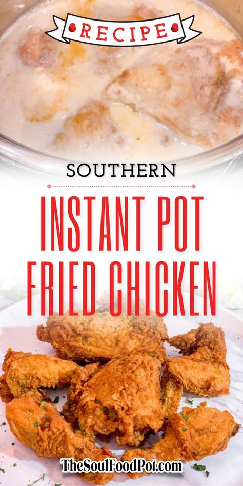 Instant Pot Soul Food Southern Fried Chicken by The Soul Food Pot. How do you fry chicken in a pressure cooker?
For Instant Pot Southern fried chicken, first pressure cook the chicken in a buttermilk brine to tenderize the meat.
Instant Pot pressure cooking the chicken before frying will shorten the marinating process from 24 hours to only 20 minutes! Pressure Cooker Fried Chicken, Buttermilk Marinated Chicken, Buttermilk Fried Chicken Recipe, Juicy Fried Chicken, Cooking Fried Chicken, Southern Foods, Fried Chicken Recipe Southern, Fried Chicken Legs, Southern Recipes Soul Food