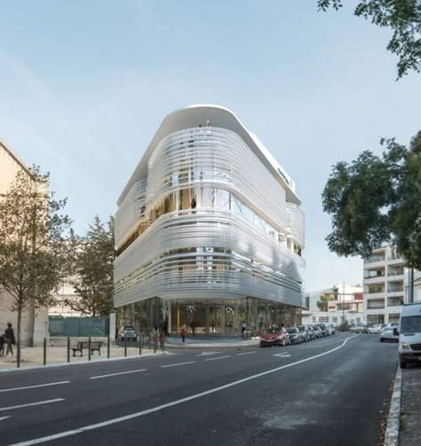 Business Center Design, Beziers France, Architectural Render, Languedoc France, Corner Building, Mall Facade, Business Architecture, Glass Facade, 3d Architectural Visualization