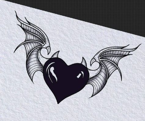 Heart Flash Tattoo Designs, Cute Demonic Tattoos, Goth Simple Tattoos, Gothic Tattoo Ideas Female, Vampire Heart Tattoo, Heart With Bat Wings Tattoo, Goth Tramp Stamp Tattoos, Medium Cover Up Tattoos, Spider Web Sternum Tattoo