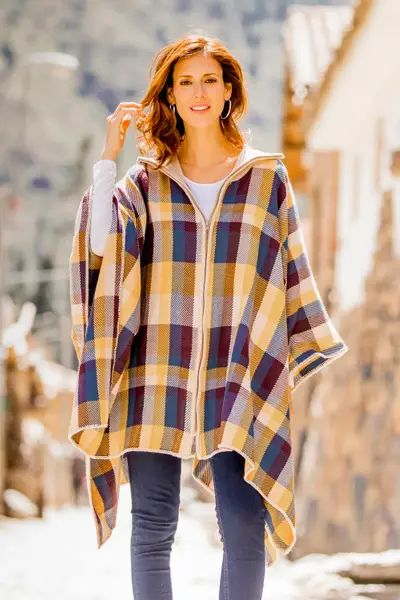 UNICEF Market | Check Pattern Alpaca Blend Poncho Sweater from Peru - Cuzco Morning Queen Fashion, Toddler Halloween Costumes, Toddler Halloween, Poncho Sweater, Fashion Group, Fall Fashion Trends, Check Pattern, Shawl Collar, Zip Up