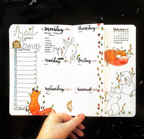 A weekly spread in the 2020 April theme #bujo #bujoideas #bulletjournal #april #wildlife #weeklyspread #spread #2020bujo Watercolor Bujo, Bujo Weekly Spread, Sketch Notes, Weekly Spread, Autumn Inspiration, Journal Ideas, Egg, Bullet Journal, Sketch