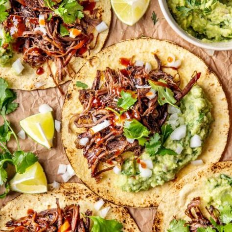 VIRAL CHUCK ROAST TACOS - Olivia Adriance Olivia Adriance Chuck Roast, Viral Chuck Roast Tacos, Crockpot Chuck Roast Tacos, Chuck Roast Dinner Ideas, Instapot Chuck Roast, Olivia Adriance Recipes, Chuck Roast Tacos, Birria Recipes, Roast Tacos