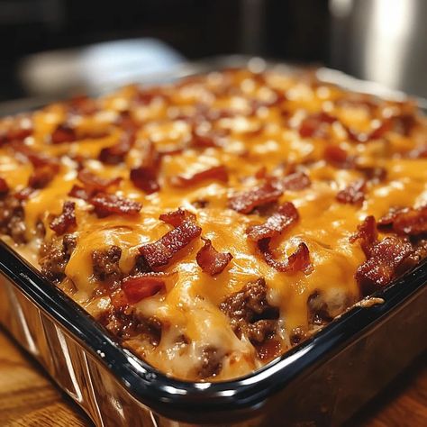 BQ Bacon Cheeseburger Casserole 🍔🥓 Introduction The BQ Bacon Cheeseburger Casserole is a fun twist on the classic cheeseburger, packed with all your favorite flavors like crispy bacon, juicy beef, and cheesy goodness. Perfect for a quick and easy dinner, this casserole will be a hit with both kids and adults alike. Why Make This Bbq Bacon Cheeseburger, Cheeseburger Tater Tot Casserole, Bacon Dinner, Bacon Cheeseburger Casserole, Easy Casserole Dishes, Bacon Casserole, Mexican Casserole Recipe, Tater Tot Casserole Recipes, Beef Lasagna