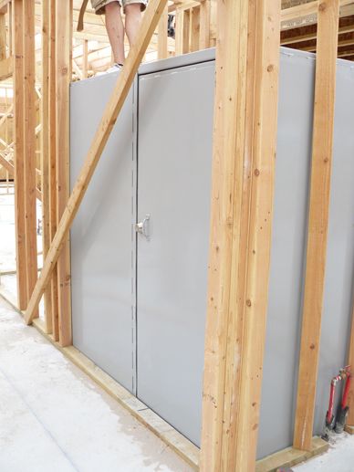 metal safe room for garage Apocalypse House, Underground Storm Shelters, Tornado Safe Room, Root Cellars, Storm Shelters, Tornado Shelter, Shelter Ideas, Rustic Barndominium, Underground Shelter